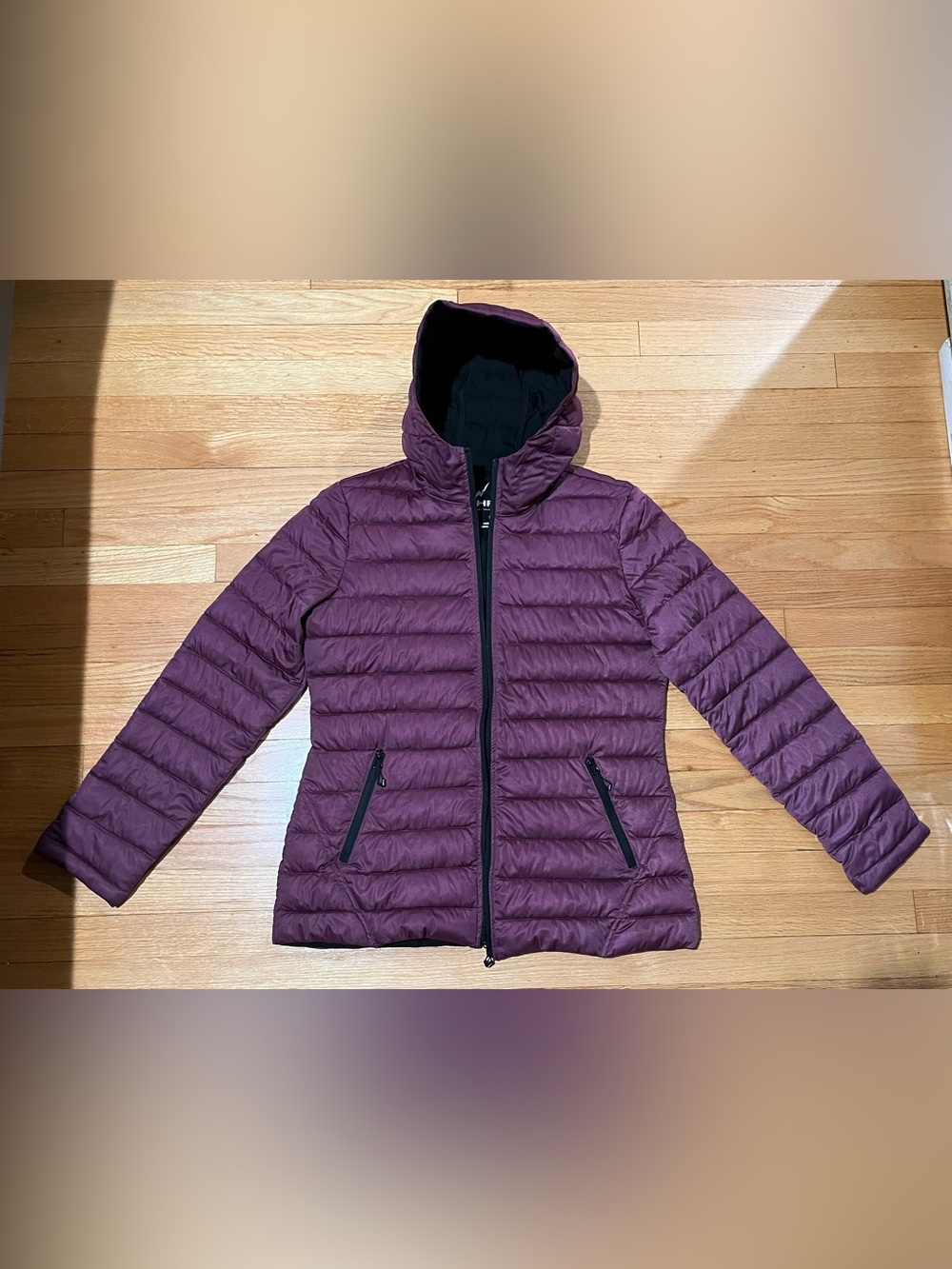 Hooded Quilted Puffer Jacket in Plum